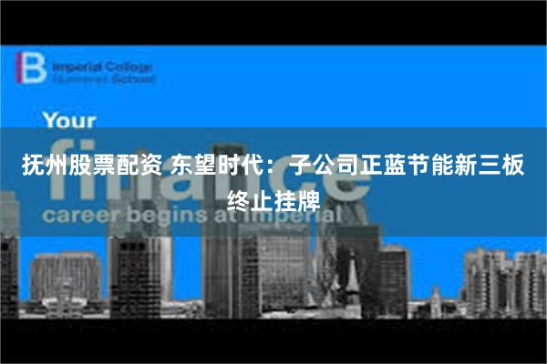 抚州股票配资 东望时代：子公司正蓝节能新三板终止挂牌