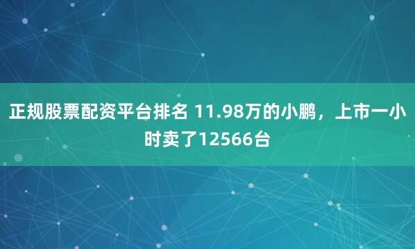 正规股票配资平台排名 11.98万的小鹏，上市一小时卖了12566台