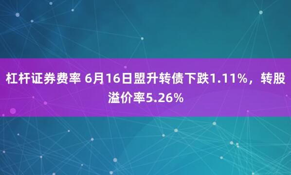 杠杆证券费率 6月16日盟升转债下跌1.11%，转股溢价率5.26%