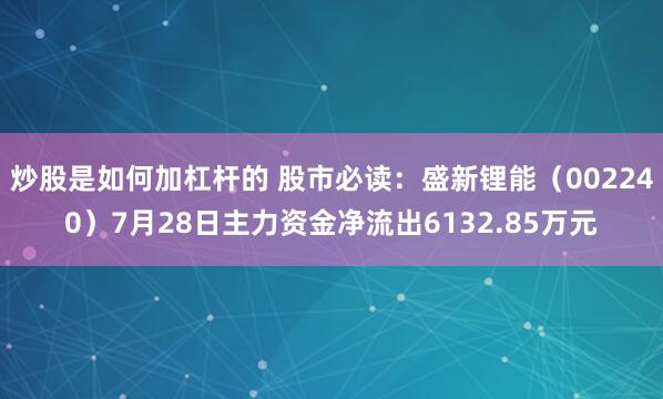 炒股是如何加杠杆的 股市必读：盛新锂能（002240）7月28日主力资金净流出6132.85万元